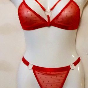 Sheer Polkadot (S) Heart Accent Ring Lingerie Set - NWOT